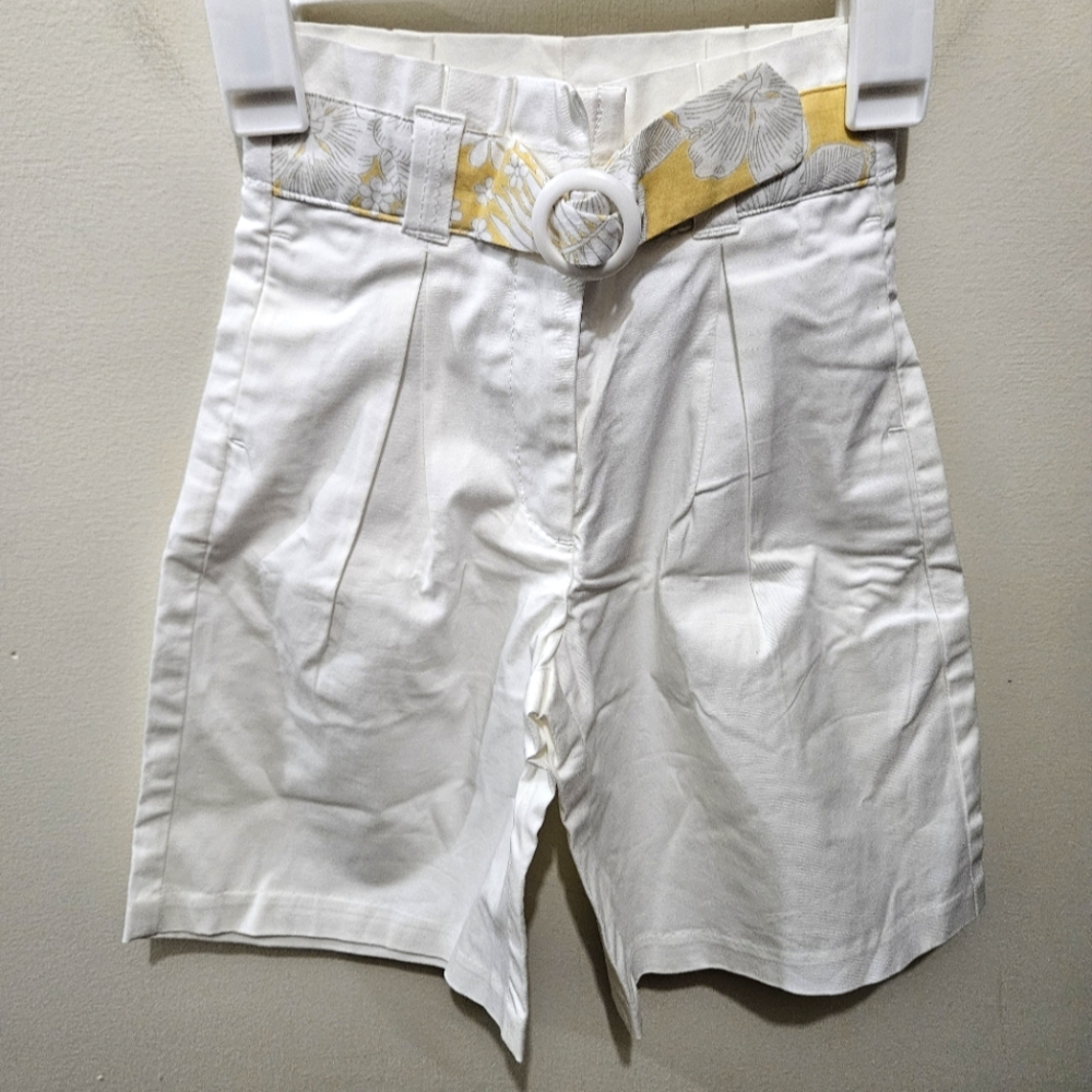 Janie & Jack White Yellow Belt Adjustable Waist Pockets Baby Shorts 18-24 Months
